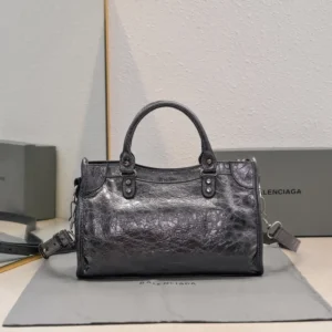 Balenciaga Women Le City Medium Bag in Black Arena Lambskin
