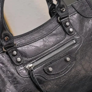 Balenciaga Women Le City Medium Bag in Black Arena Lambskin