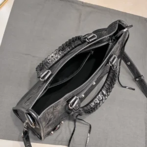Balenciaga Women Le City Medium Bag in Black Arena Lambskin