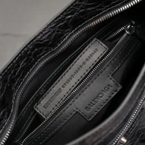 Balenciaga Women Le City Medium Bag in Black Arena Lambskin