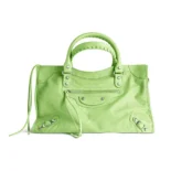 Balenciaga Women Le City Medium Bag in Green Arena Lambskin