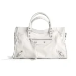 Balenciaga Women Le City Medium Bag in Optic White Arena Lambskin