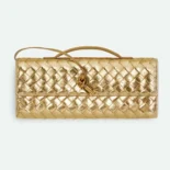 Bottega Veneta Women Andiamo Clutch in Intrecciato Leather-Gold
