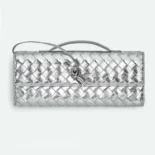 Bottega Veneta Women Andiamo Clutch in Intrecciato Leather-Silver