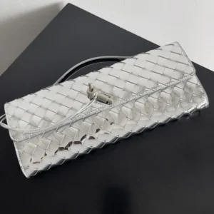 Bottega Veneta Women Andiamo Clutch in Intrecciato Leather-Silver