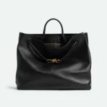 Bottega Veneta Women Large Andiamo in Silky Calf Leather-Black/Gold