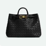 Bottega Veneta Women Medium Andiamo in Supple Intrecciato Leather-Black/Gold