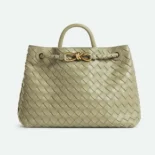 Bottega Veneta Women Medium Andiamo in Supple Intrecciato Leather-Travertine