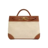 Bottega Veneta Women Small Andiamo in Calf Leather and Canvas-Brown