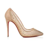 Christian Louboutin Women Follies Strass 100 mm Pumps Net Suede Calf and Strass-Beige