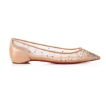 Christian Louboutin Women Follies Strass Ballerinas Mesh and Suede-Beige