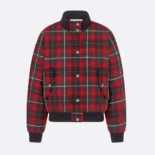 Dior Men Cannage Bomber Jacket with Vest Red, Gray and Black Check'n'Dior Virgin Wool