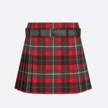 Dior Women Belted Short Kilt Red Gray and Black Check'n'Dior Virgin Wool