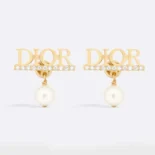 Dior Women Dio(r)evolution Earrings Gold-Finish Metal with White Resin Pearls and Silver-Tone Crystals