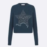 Dior Women Embroidered Sweater Blue Cashmere Knit 514S57A0027