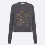 Dior Women Embroidered Sweater Gray Cashmere Knit 514S57A002