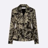 Dior Women Fitted Jacket Black Technical Fabric with Gold-Tone Dior Chardons Motif in Metallic Thread
