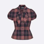 Dior Women Fitted Short-Sleeved Jacket Pink, Gray and White Check'n'Dior Virgin Wool