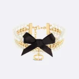 Dior Women Le Nœud de Dior Bracelet Gold-Finish Metal with White Resin Pearls and Black Satin