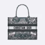 Dior Women Medium Dior Book Tote Blue Embroidery with White Dior Around the World Motif