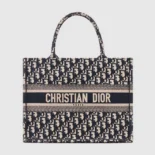 Dior Women Medium Dior Book Tote Ecru and Blue Dior Oblique Embroidery
