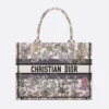 Dior Women Medium Dior Book Tote Latte Embroidery with Multicolor Millefiori Unicorn Motif