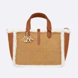 Dior Women Medium Dior Toujours Bag Beige Macrocannage Suede and Ecru Lambskin Shearling