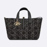 Dior Women Medium Dior Toujours Bag Black Tweed with White Cannage Motif