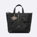 Dior Women Medium Dior Toujours Vertical Tote Bag Black Macrocannage Calfskin