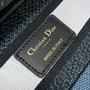 Dior Women Medium Lady D-Lite Bag Latte Embroidery with Blue Dior Around the World Motif