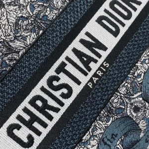 Dior Women Medium Lady D-Lite Bag Latte Embroidery with Blue Dior Around the World Motif