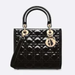 Dior Women Medium Lady Dior Bag Black Patent Cannage Calfskin M0565OWCB