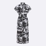 Dior Women Mid-Length Shirtdress Black and White Cotton and Silk Poplin