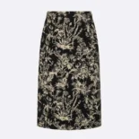 Dior Women Mid-Length Straight Skirt Black Technical Fabric with Gold-Tone Dior Chardons Motif