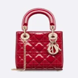 Dior Women Mini Lady Dior Bag Cherry Red Patent Cannage Calfskin