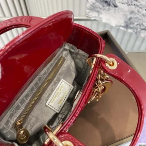 Dior Women Mini Lady Dior Bag Cherry Red Patent Cannage Calfskin