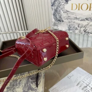 Dior Women Mini Lady Dior Bag Cherry Red Patent Cannage Calfskin