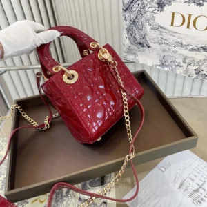 Dior Women Mini Lady Dior Bag Cherry Red Patent Cannage Calfskin