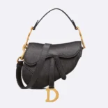Dior Women Mini Saddle Bag with Strap Black Grained Calfskin