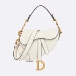 Dior Women Mini Saddle Bag with Strap Latte Grained Calfskin
