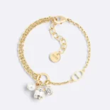 Dior Women Petit CD Bracelet Gold-Finish Metal with a White Resin Pearl and Silver-Tone Crystals