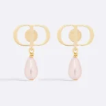 Dior Women Petit CD Earrings Gold-Finish Metal and Iridescent Pink Resin Pearls