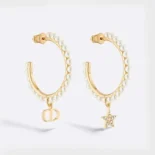 Dior Women Petit CD Earrings Gold-Finish Metal with White Resin Pearls
