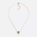 Dior Women Petit CD Lucky Baroque Necklace Gold-Finish Metal with White Resin Pearls and Deep Ocean Blue Glass
