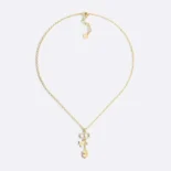 Dior Women Petit CD Lucky Charms Necklace Gold-Finish Metal with a White Resin Pearl and Silver-Tone Crystals