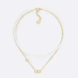Dior Women Petit CD Necklace Gold-Finish Metal with White Resin Pearls and Silver-Tone Crystals