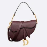 Dior Women Saddle Bag with Strap Plum Grained Calfskin M0455CBAA