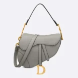 Dior Women Saddle Bag with Strap Stone Gray Grained Calfskin M0455CBAA