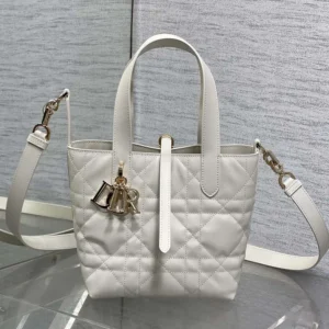 Dior Women Small Dior Toujours Vertical Tote Bag Latte Macrocannage Calfskin