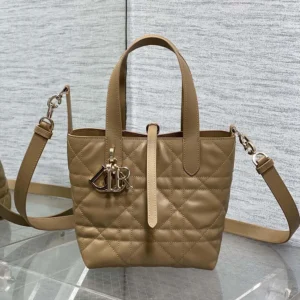 Dior Women Small Dior Toujours Vertical Tote Bag Medium Tan Macrocannage Calfskin